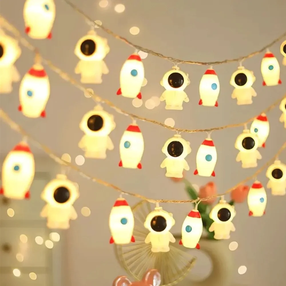 Space-Themed Party Lights with Astronaut/Rocket Design, NEW, 2 AA Batteries req.